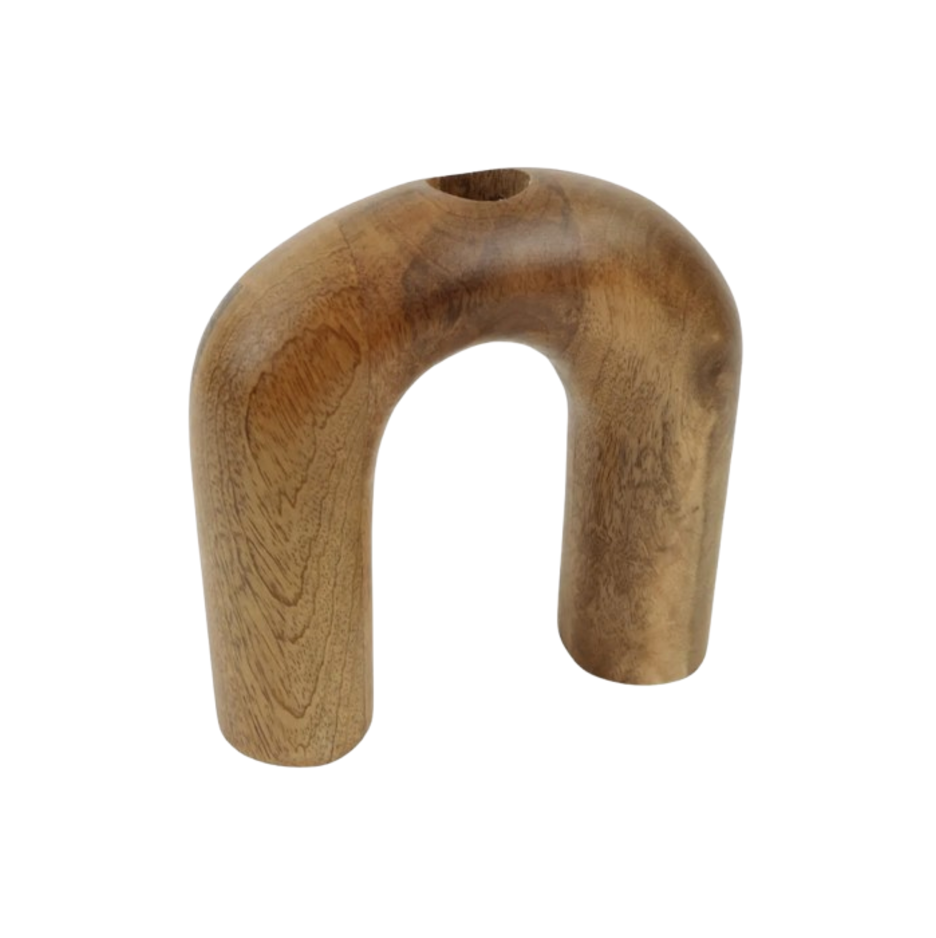 FLOW - Élégant vase/bougeoir arqué en bois de manguier