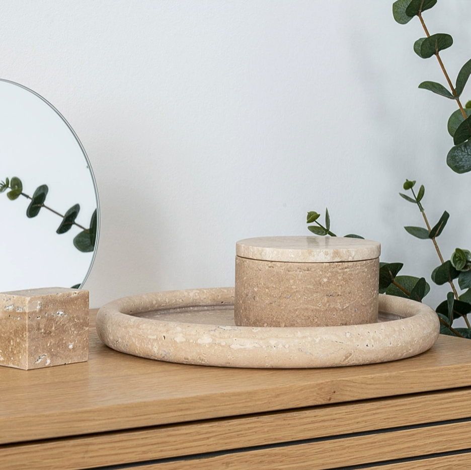 LUNA - Plateau rond décoratif en travertin naturel