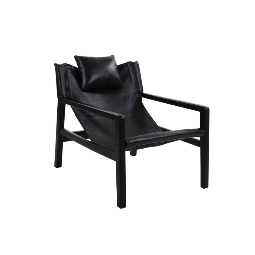 SIESTA - Fauteuil en cuir noir et armature en bois de manguier