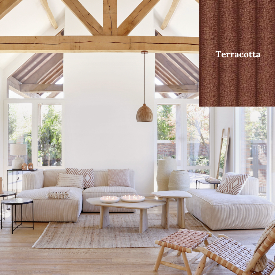 BROWER TERRACOTTA - Canapé d'angle en tissus côtelé