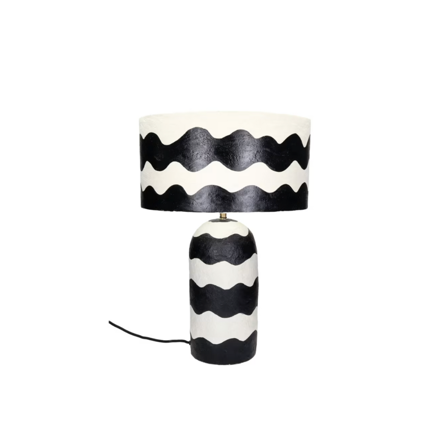 MUNDAKA - Lampe de table en papier mâché noir et blanc