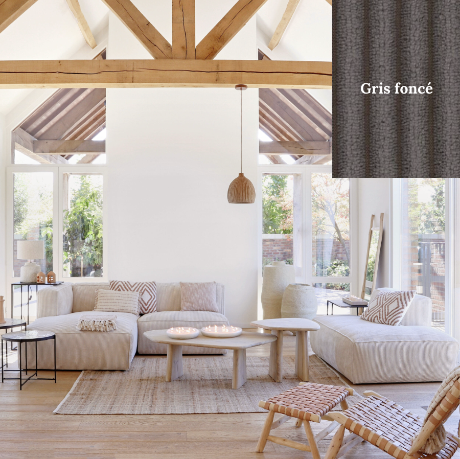 BROWER GRIS - Canapé d'angle en tissus côtelé