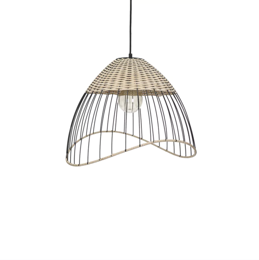 TRIX - Trio de lampes suspendues en métal et rotin