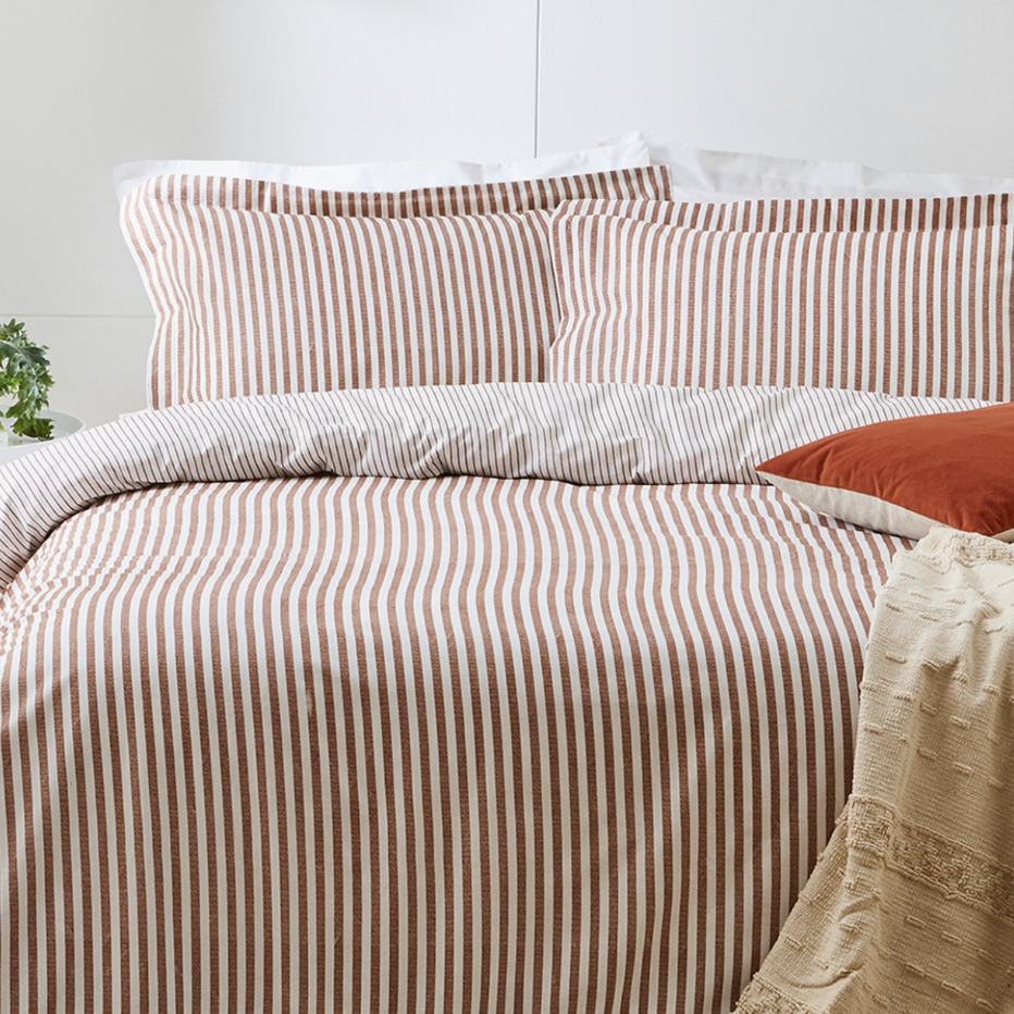 HEBDEN PECAN - Housse de couette réversible 100% coton + taies d'oreiller