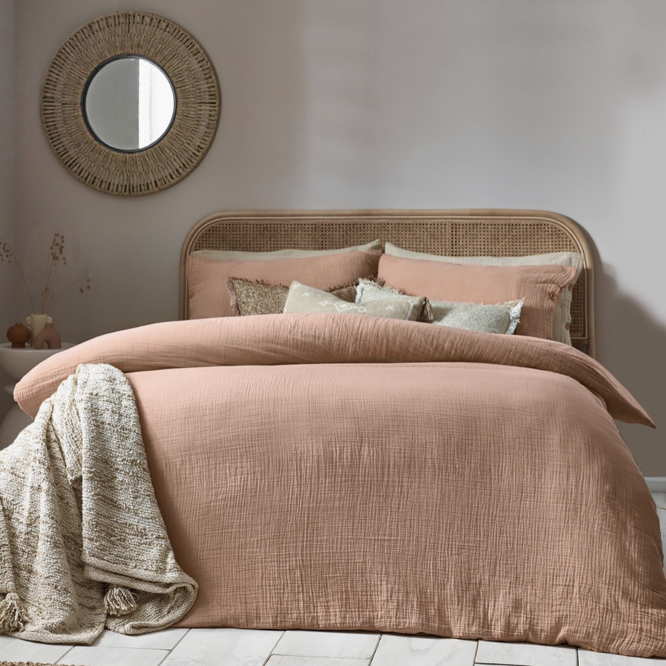 LARK PINK CLAY - Housse de couette en mousseline de coton + taies d'oreiller