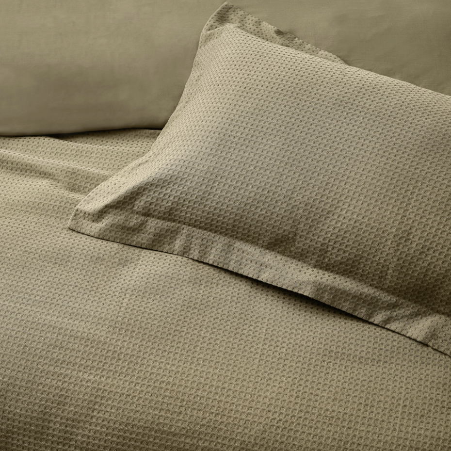OLIVE - Housse de couette en coton gauffré + taies d'oreiller