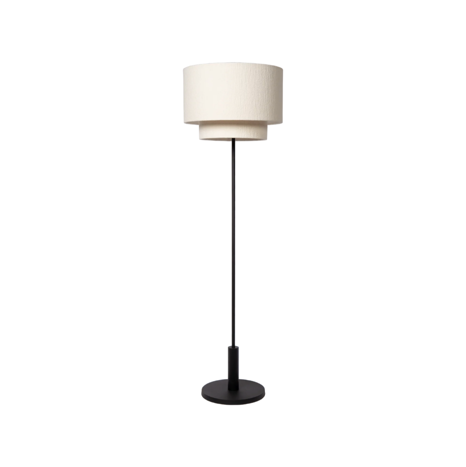 POLAR - Lampadaire avec abat-jour en coton blanc cassé