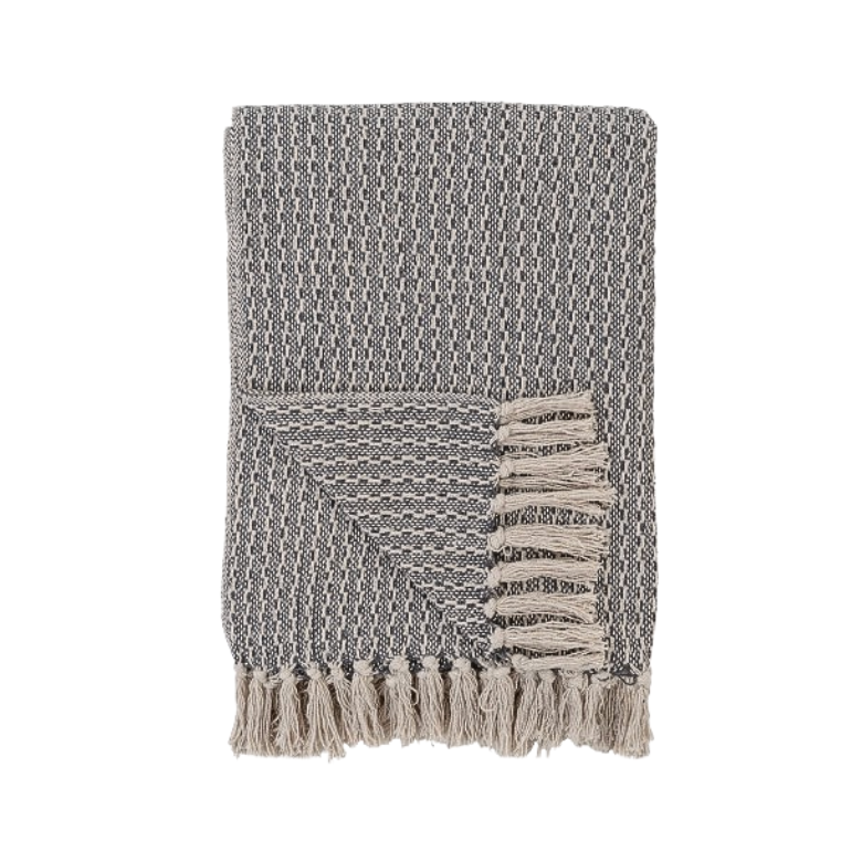 CORT - Plaid gris et crème en coton