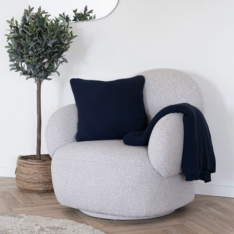 SANTOS - Plaid bleu marine en coton recyclé