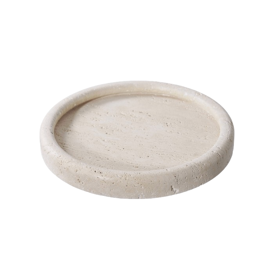 LUNA - Plateau rond décoratif en travertin naturel