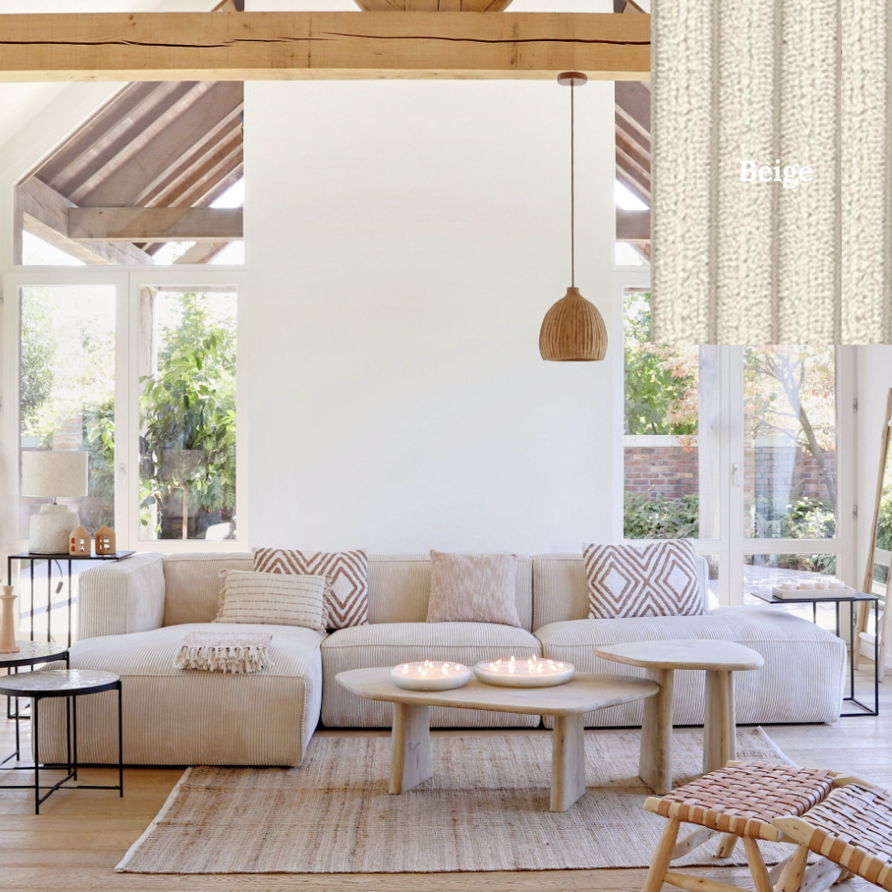 BROWER BEIGE - Canapé d'angle en tissus côtelé