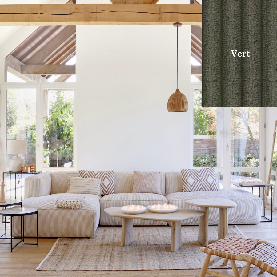 BROWER VERT - Canapé d'angle en tissus côtelé