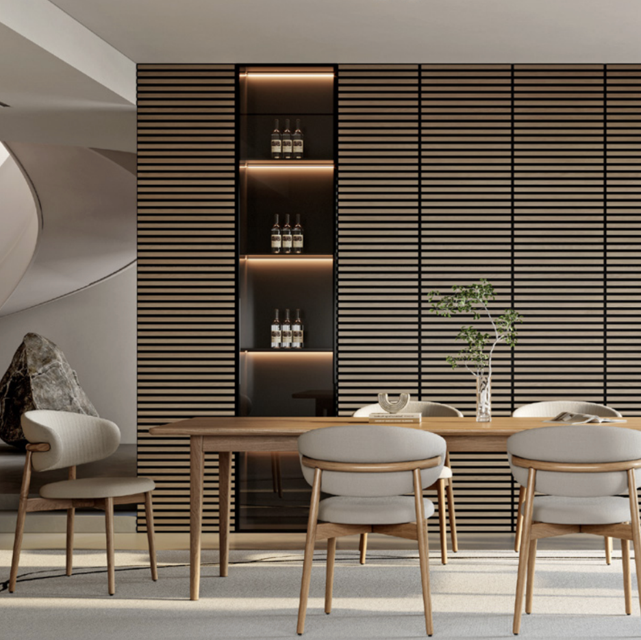 LINEA WALNUT - Parement mural avec feutrine acoustique 10 mm - Prix à la boite (0,61m²)