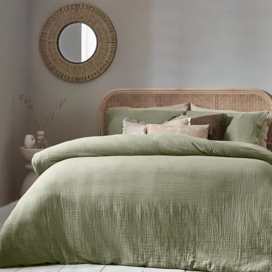 LARK EUCALYPTUS - Housse de couette en mousseline de coton + taies d'oreiller