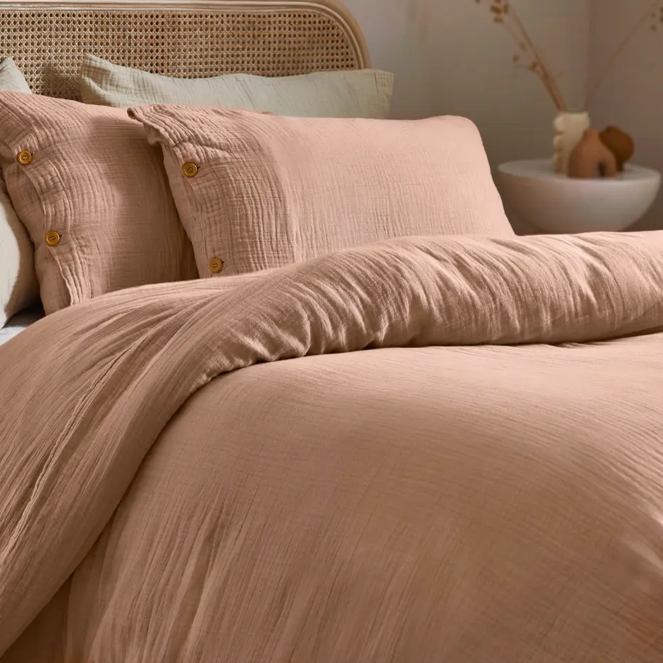 LARK PINK CLAY - Housse de couette en mousseline de coton + taies d'oreiller