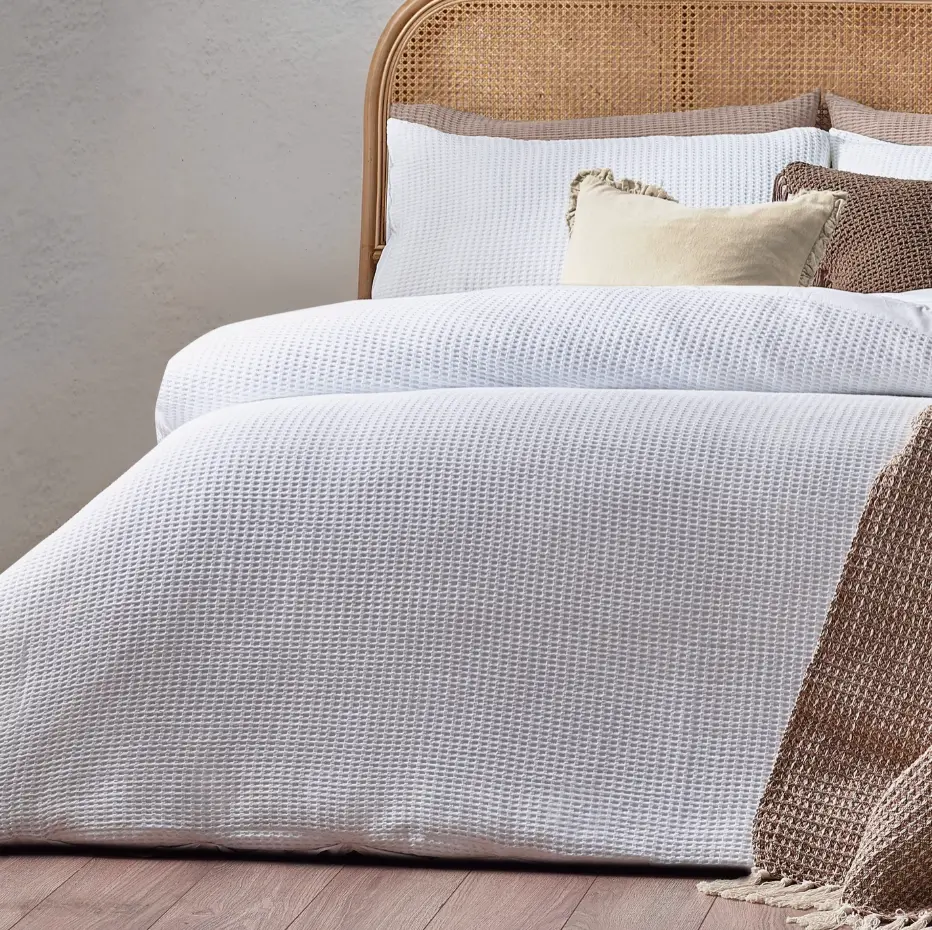 WAFFLE WHITE - Housse de couette en coton gaufré + taies d'oreiller