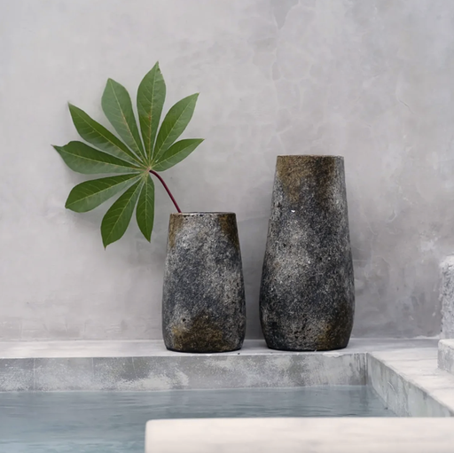 THE SPOOKY - Grand vase en terre cuite gris et ocre taille L