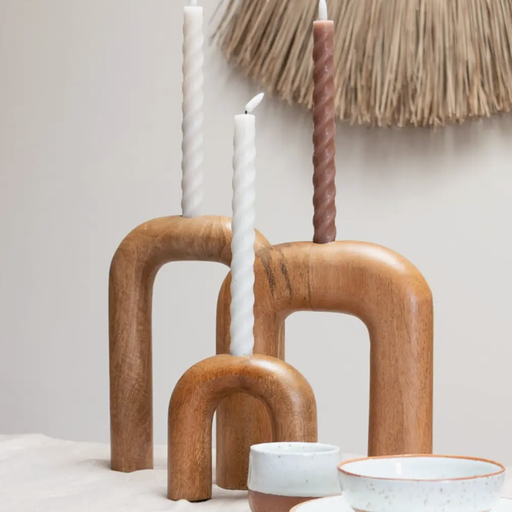 FLOW - Élégant vase/bougeoir arqué en bois de manguier