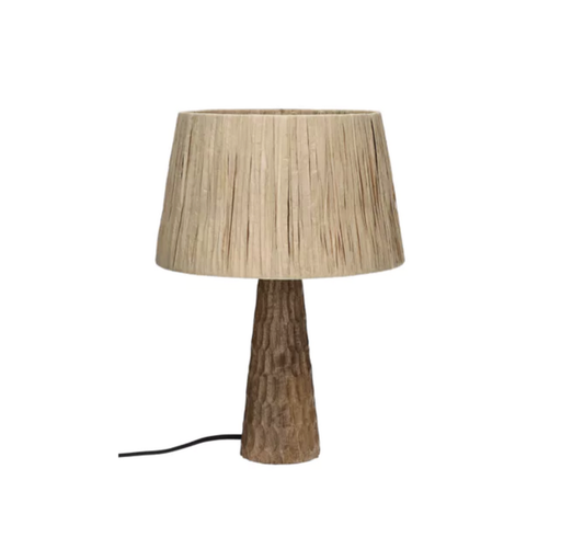 AGNES - Lampe de table en bois de manguier et raphia