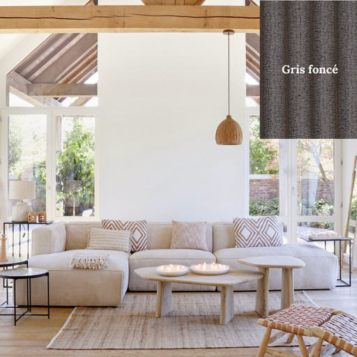 BROWER GRIS - Canapé d'angle en tissus côtelé