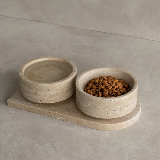 NECTAR - Gamelle pour chien et son plateau en travertin fabriqués à la main en travertin naturel