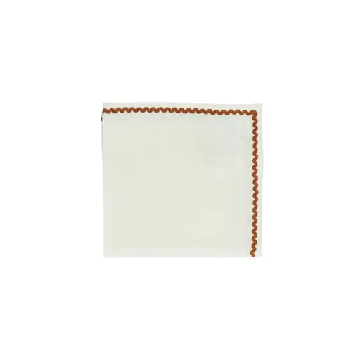OLIVE - Serviette blanche en lin et coton avec broderies rouille