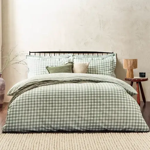 BARTON - Housse de couette à carreaux 100% coton + taies d'oreiller 