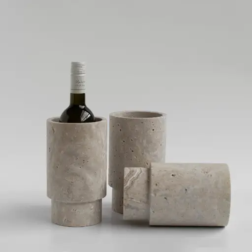 ARGENTO - Refroidisseur à vin en travertin argenté fabriqué à la main
