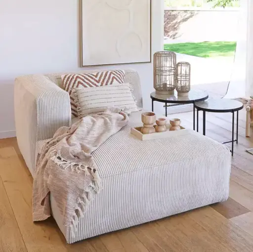 BROWER BEIGE - Grande méridienne en tissus côtelé (dossier à droite)